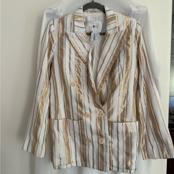 Gently Used 7 for All Mankind Striped Gold and White Women's Blazer Size Small - Picture 5 of 6